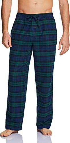 Men's 100% Cotton Plaid Flannel Pajama Pants, Brushed Soft Lounge & Sleep PJ Bottoms with Pockets
