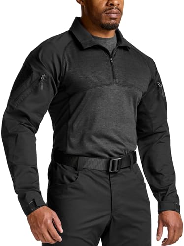 Men's Combat Shirt Tactical 1/4 Zip Long Sleeve Military BDU Shirts Camo EDC Top with Pockets