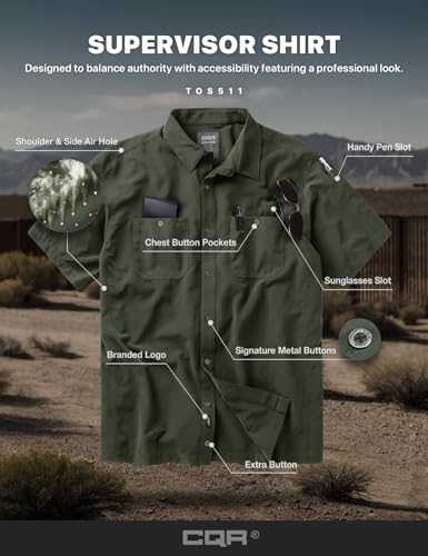 Men's Short Sleeve Tactical Shirts, UPF 50+ Ripstop Military Work Shirts, Breathable Button Down Outdoor Hiking Shirt