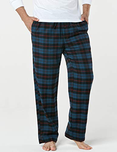 Men's 100% Cotton Plaid Flannel Pajama Pants, Brushed Soft Lounge & Sleep PJ Bottoms with Pockets