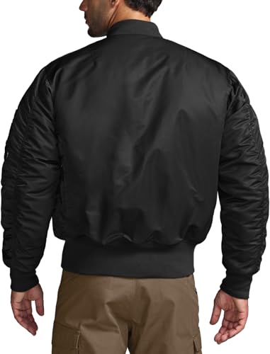 Men's Casual Bomber Jacket, Outdoor Fall/Winter Zip-Up Windbreaker, Water Resistant Padded MA-1 Flight Jacket with Pocket
