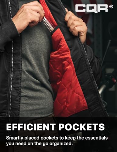 Men's Casual Bomber Jacket, Outdoor Fall/Winter Zip-Up Windbreaker, Water Resistant Padded MA-1 Flight Jacket with Pocket