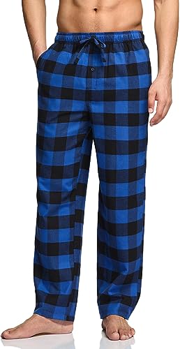 41MPmSP7zNL.jpg Men's 100% Cotton Plaid Flannel Pajama Set, Brushed Soft Lounge & Sleep PJ Top & Bottom with Pockets