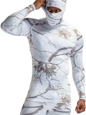 Men's Long Sleeve Workout Shirts Hoodie with Mask, UPF 50+ Cool Dry Fit Sports Compression Shirts