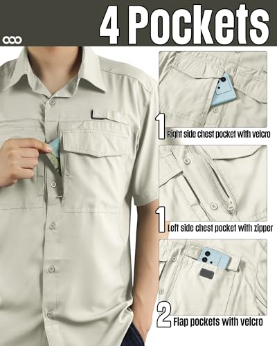 Men's Fishing Shirts Lightweight Cool Quick Dry Sun Protection UV Short Sleeve Shirt for Casual Hiking Safari Travel