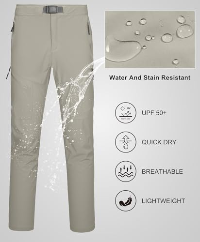 Men's Lightweight Fishing Pants with Belt 5 Zip Pockets Waterproof Quick-Dry Travel Hiking Outdoor Pants