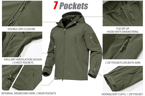 41P9AD5ubRL.jpg Men's Tactical Jacket 7 Pockets Performance Fleece Lined Water Resistant Ski Snow Soft Shell Winter Coats