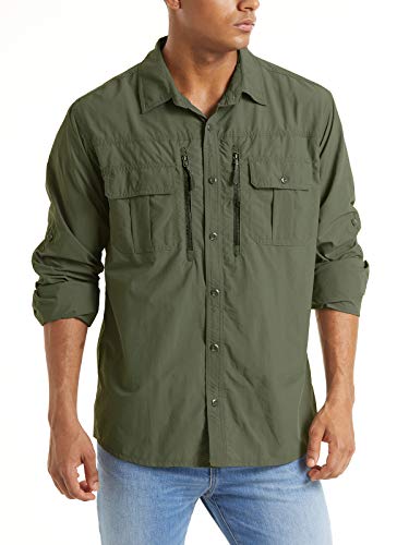 41PlBk48vdL.jpg Fishing Shirt for Men, Long Sleeve Shirt Quick Dry Fit, Tactical Shirt Button Up, Work Shirt Lightweight Safari