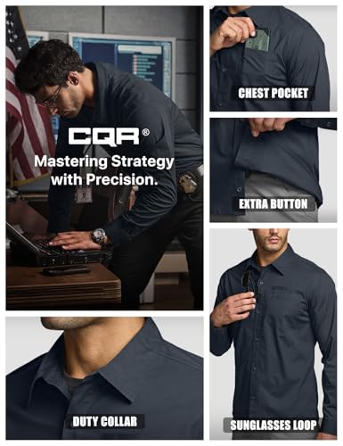 Men's Long Sleeve Tactical Shirts, Ripstop Military Work Shirts, UPF 50+ Breathable Button Down Outdoor Hiking Shirt