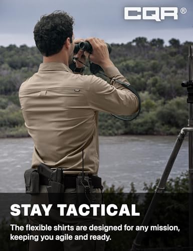 Men's Long Sleeve Tactical Shirts, Ripstop Military Work Shirts, UPF 50+ Breathable Button Down Outdoor Hiking Shirt
