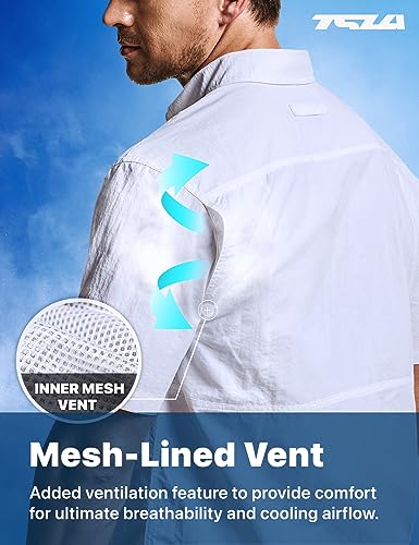 41SIgLOayZL.jpg Men's Performance Fishing Shirt, Outdoor Recreation Short Sleeve Shirt, UPF 50+ Breathable Button Down Shirts