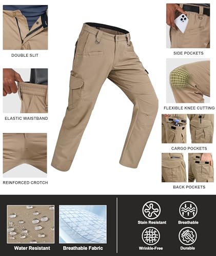 Men's Cargo Pants Ripstop Water Resistant Hiking Work Pants Outdoor Multi Pockets Army Tactical Pants (Not Belt)