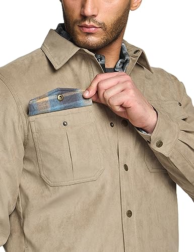 41U9mgiuTL.jpg Men's Flannel Lined Shirt Jackets, Long Sleeved Rugged Plaid Cotton Brushed Suede Shirt Jacket