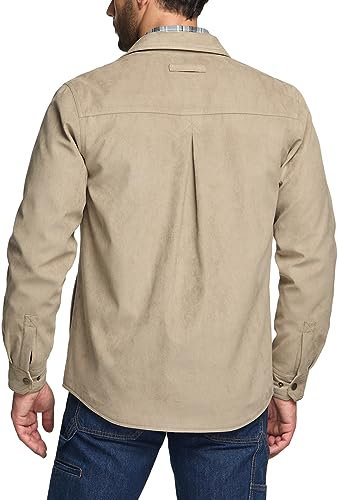 41VCx0lRTdL.jpg Men's Flannel Lined Shirt Jackets, Long Sleeved Rugged Plaid Cotton Brushed Suede Shirt Jacket