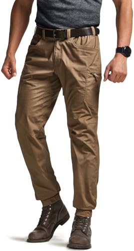 Men's Flex Lightweight Joggers, Elastic Waist Drawstring Casual Pants, Tapered Fit Water Resistant Outdoor Cargo Pants