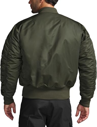 Men's Casual Bomber Jacket, Outdoor Fall/Winter Zip-Up Windbreaker, Water Resistant Padded MA-1 Flight Jacket with Pocket
