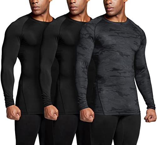 Men's UPF 50+ Compression Shirts, Cool Dry Long Sleeve Athletic Tops, Sports Baselayer Workout Shirt