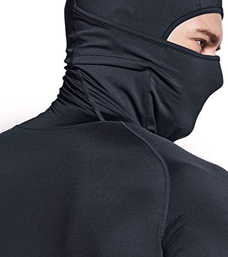 Men's Thermal Compression Shirts Hoodie with Mask, Long Sleeve Winter Sports Base Layer Top, Active Running Shirt
