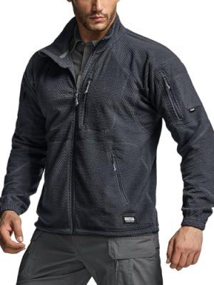 Men's Full-Zip Tactical Jacket, Soft Warm Military Winter Fleece Jackets, Outdoor Coats with Zipper Pockets