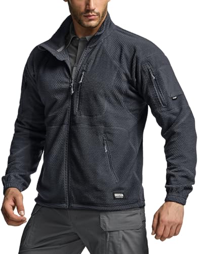 Men's Full-Zip Tactical Jacket, Soft Warm Military Winter Fleece Jackets, Outdoor Coats with Zipper Pockets