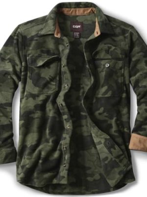 Men's Long Sleeve Heavyweight Fleece Shirts, Plaid Button Up Shirt, Warm Outdoor Casual Shirt with Pockets