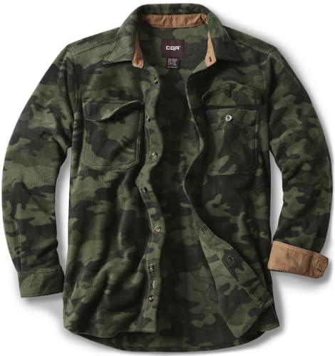 Men's Long Sleeve Heavyweight Fleece Shirts, Plaid Button Up Shirt, Warm Outdoor Casual Shirt with Pockets