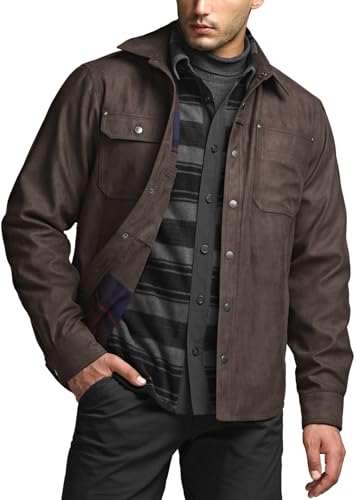 41arxKdpNoL.jpg Men's Flannel Lined Shirt Jackets, Long Sleeved Rugged Plaid Cotton Brushed Suede Shirt Jacket