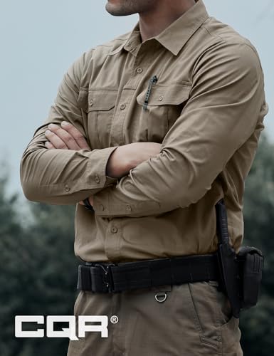 Men's Long Sleeve Tactical Shirts, Ripstop Military Work Shirts, UPF 50+ Breathable Button Down Outdoor Hiking Shirt