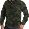 Men's Long Sleeve Heavyweight Fleece Shirts, Plaid Button Up Shirt, Warm Outdoor Casual Shirt with Pockets