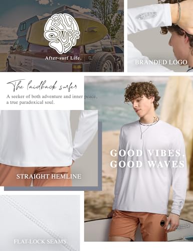 Men's Rashguard Swim Shirts, UPF 50+ Cool Running Workout Loose-Fit Long Sleeve