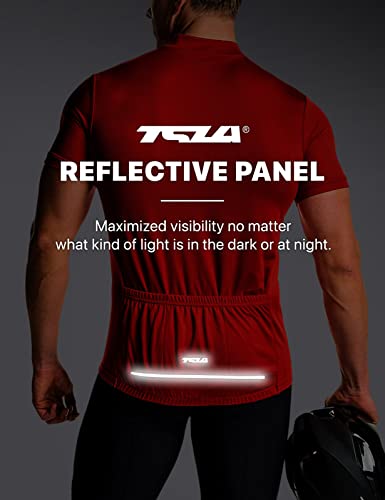 Men's Short Sleeve Bike Cycling Jersey, Quick Dry Breathable Reflective Biking Shirts with 3 Rear Pockets