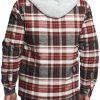 Men's Quilted Lined Flannel Hooded Shirt Jacket, Soft Warm Long Sleeve Outdoor Cotton Plaid Shirt Jackets