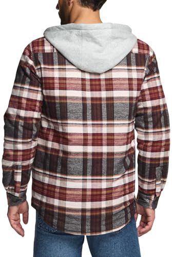 Men's Quilted Lined Flannel Hooded Shirt Jacket, Soft Warm Long Sleeve Outdoor Cotton Plaid Shirt Jackets