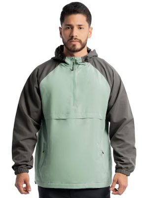 Men's Water Repellent Colorblock Raglan Half Zip Packable Windbreaker Jacket