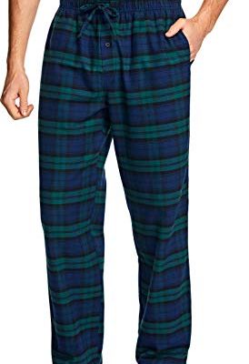 Men's 100% Cotton Plaid Flannel Pajama Pants, Brushed Soft Lounge & Sleep PJ Bottoms with Pockets