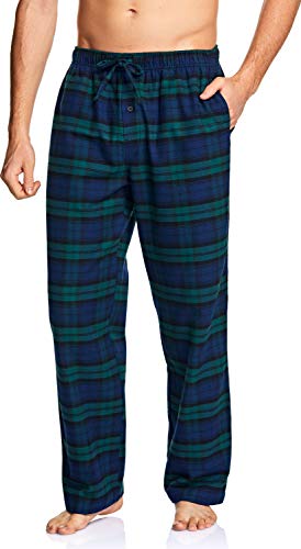 Men's 100% Cotton Plaid Flannel Pajama Pants, Brushed Soft Lounge & Sleep PJ Bottoms with Pockets