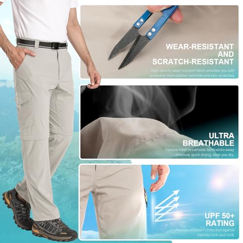 Mens Hiking Pants Convertible Lightweight Quick Dry Zip Off Fishing Safari Camping Travel boy Scout Pants