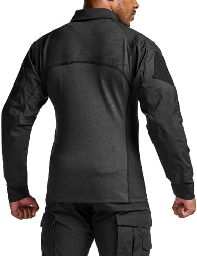 Men's Combat Shirt Tactical 1/4 Zip Long Sleeve Military BDU Shirts Camo EDC Top with Pockets