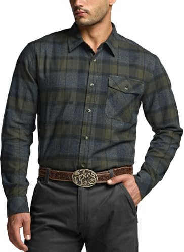 Men's All Cotton Flannel Shirt, Long Sleeve Casual Button Down Plaid Shirt, Brushed Soft Outdoor Tactical Work Shirts