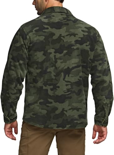 Men's Long Sleeve Heavyweight Fleece Shirts, Plaid Button Up Shirt, Warm Outdoor Casual Shirt with Pockets