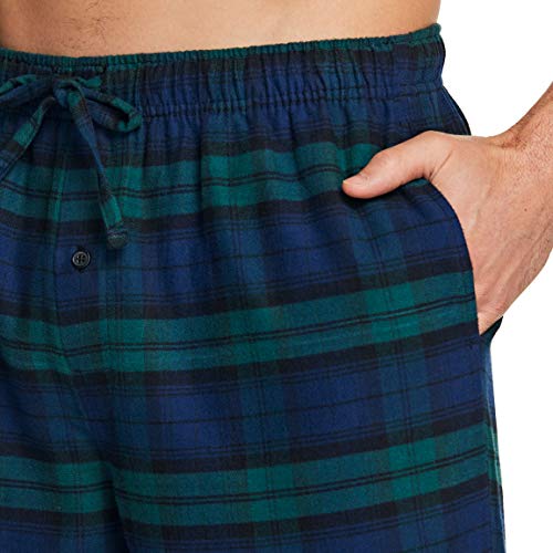 Men's 100% Cotton Plaid Flannel Pajama Pants, Brushed Soft Lounge & Sleep PJ Bottoms with Pockets