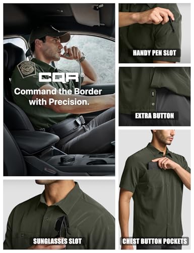 Men's Short Sleeve Tactical Shirts, UPF 50+ Ripstop Military Work Shirts, Breathable Button Down Outdoor Hiking Shirt