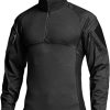 Men's Combat Shirt Tactical 1/4 Zip Long Sleeve Military BDU Shirts Camo EDC Top with Pockets
