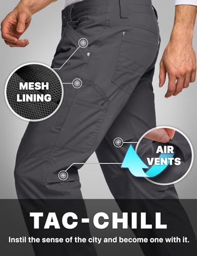 Men's Vent Stretch Pants, Quick Dry Lightweight Casual Cargo Pants, Water Resistant Straight-Fit Utility Work Pants
