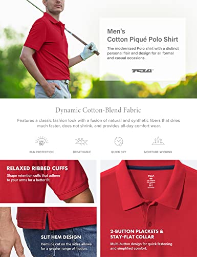 Men's Cotton Pique Polo Shirts, Classic Fit Short Sleeve Solid Casual Shirts, Performance Stretch Golf Shirt