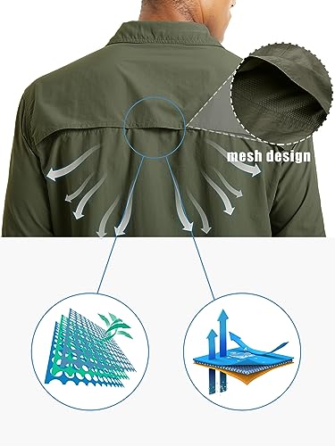41t7IbcPQTL.jpg Fishing Shirt for Men, Long Sleeve Shirt Quick Dry Fit, Tactical Shirt Button Up, Work Shirt Lightweight Safari