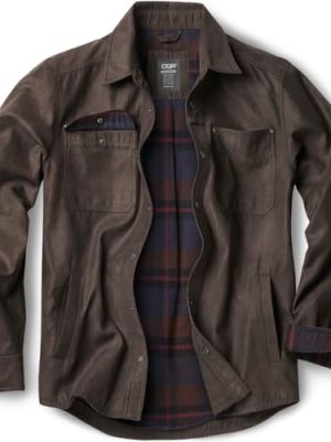 41tfeYWEAeL.jpg Men's Flannel Lined Shirt Jackets, Long Sleeved Rugged Plaid Cotton Brushed Suede Shirt Jacket