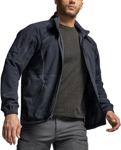 Men's Full-Zip Tactical Jacket, Soft Warm Military Winter Fleece Jackets, Outdoor Coats with Zipper Pockets