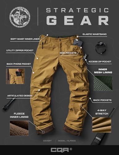 Men's Winter Fleece Lined Pants, Water-Resistant Outdoor Stretch Work Pants, Windproof Casual Pants with Pockets