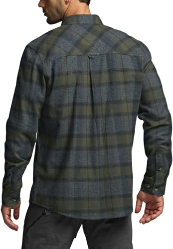 Men's All Cotton Flannel Shirt, Long Sleeve Casual Button Down Plaid Shirt, Brushed Soft Outdoor Tactical Work Shirts
